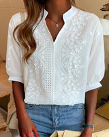 Heidi | Floral Embroidered V-Neck Blouse