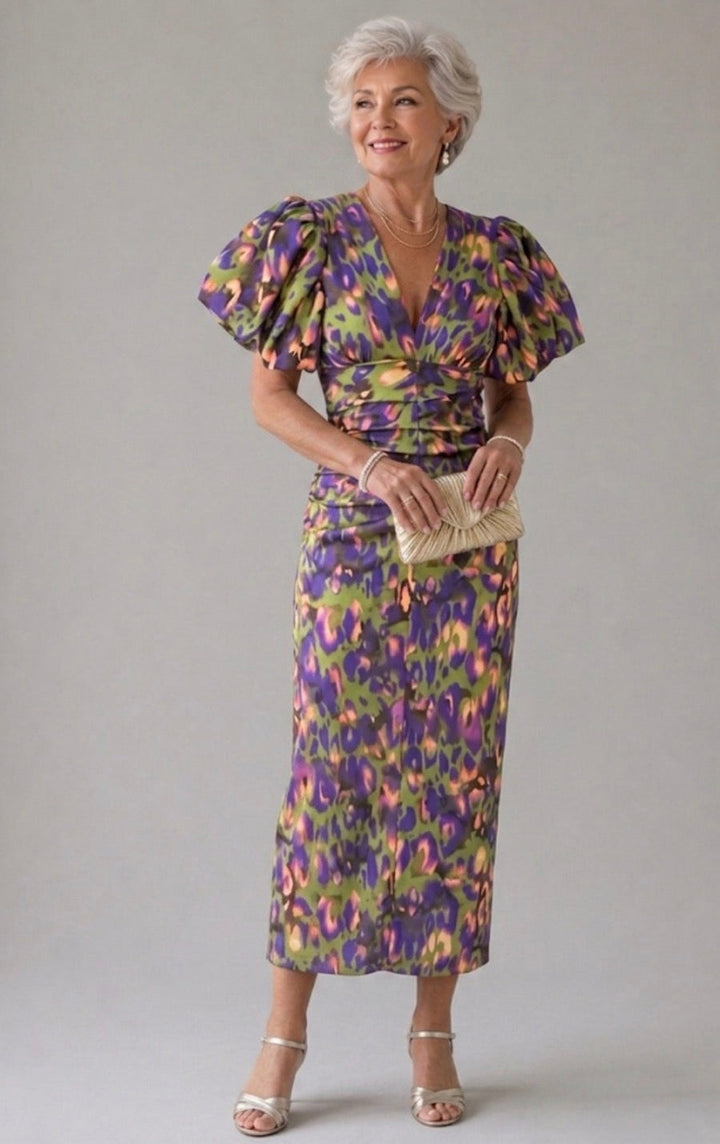 Adele | Puff Sleeve Midi Dress