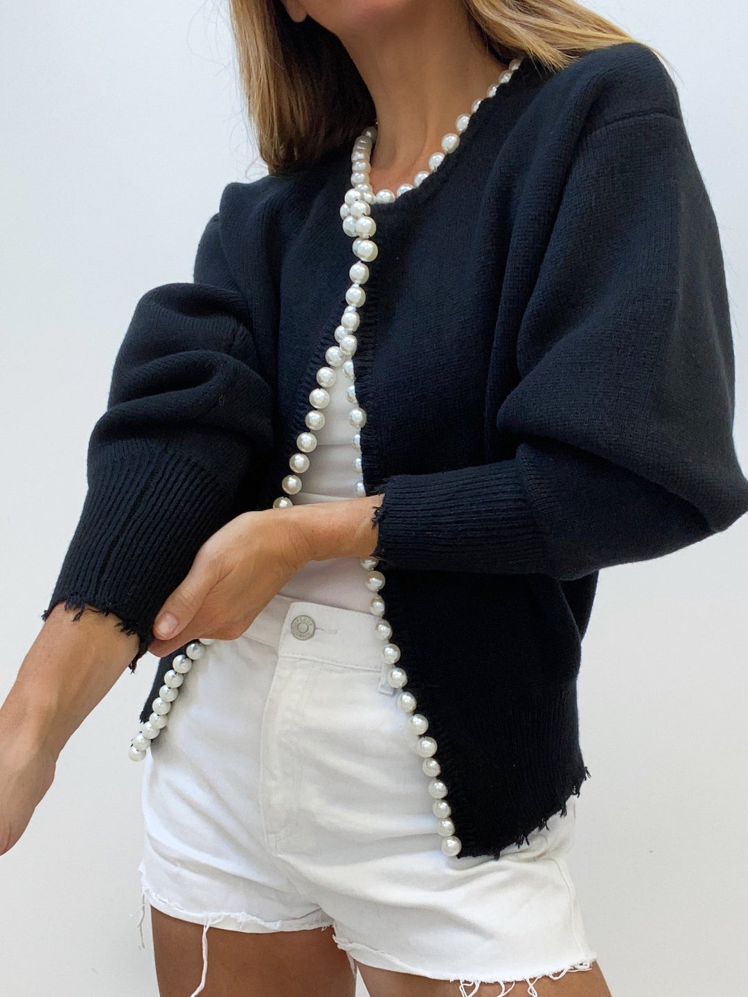Emily | Pearl-Trimmed Open Cardigan