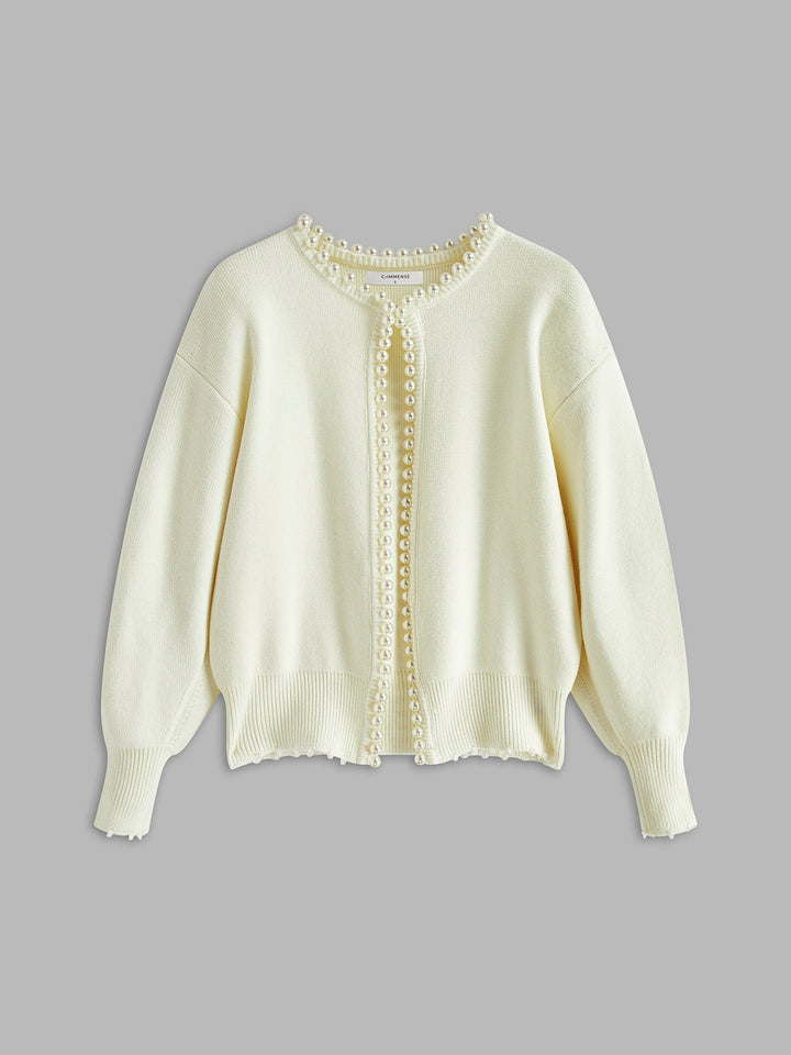 Emily | Pearl-Trimmed Open Cardigan