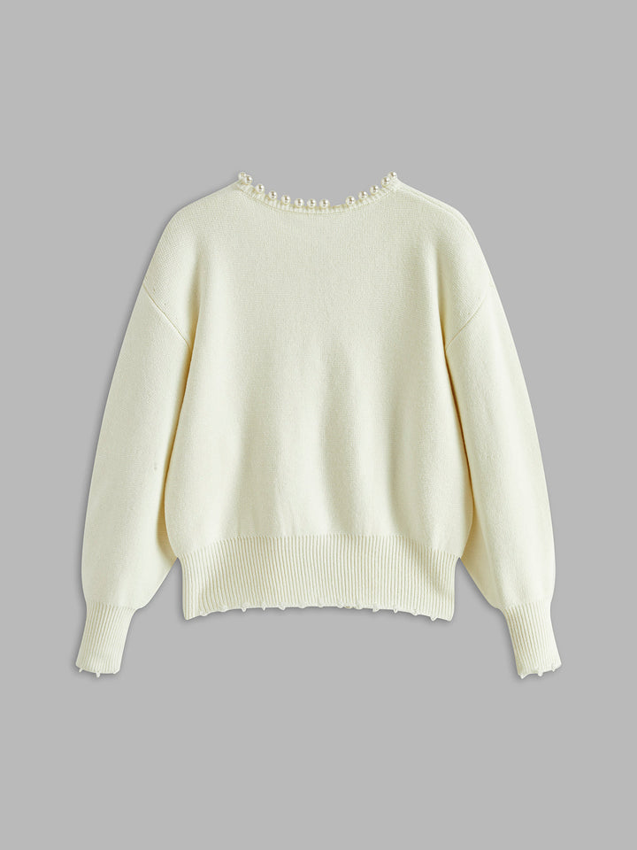 Emily | Pearl-Trimmed Open Cardigan
