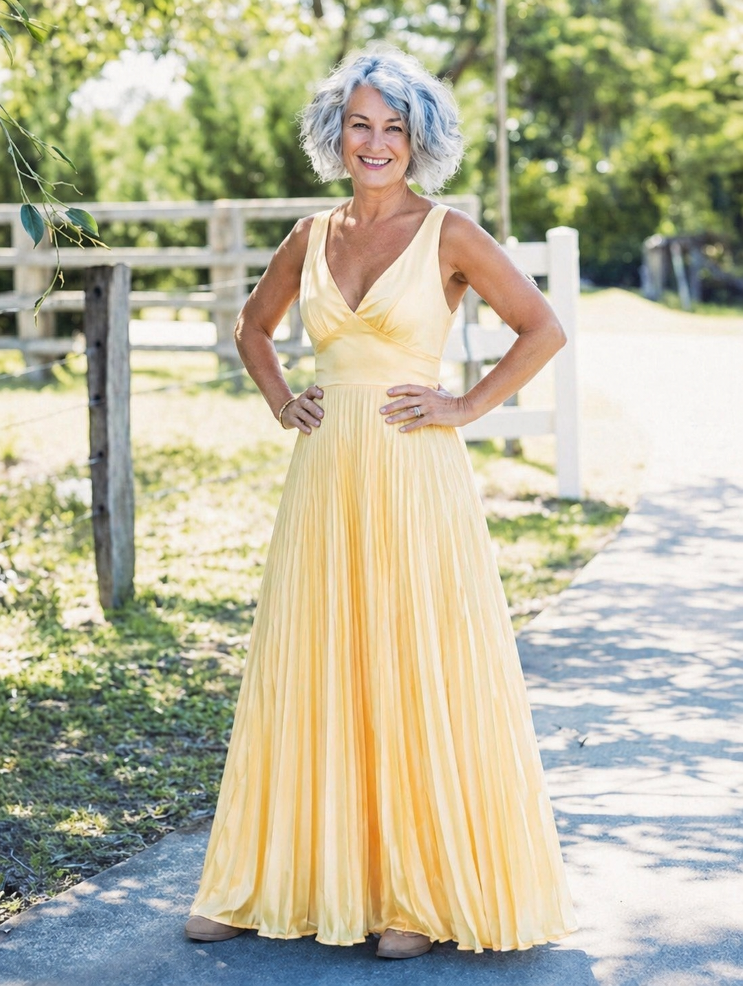 Arabella | Pleated V-Neck Maxi Dress