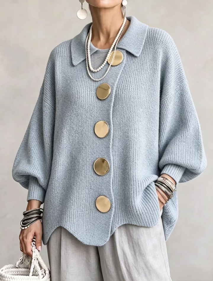Fabienne | Oversized Collared Statement-Button Cardigan