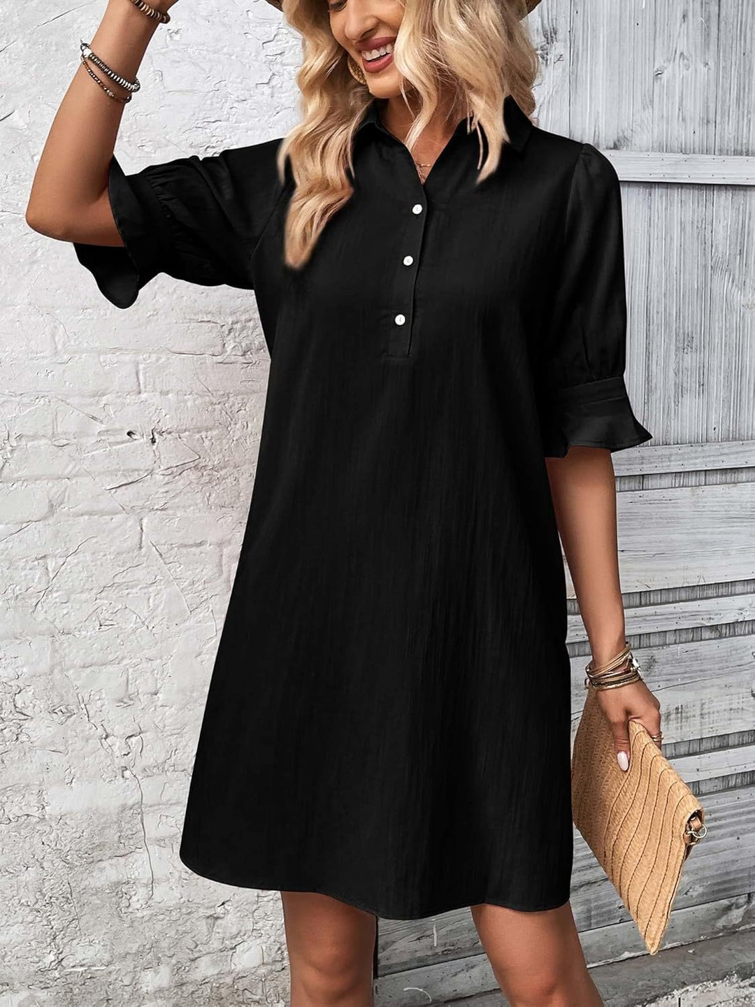 Rosalyn | Relaxed Ruffle-Sleeve Shirt Dress