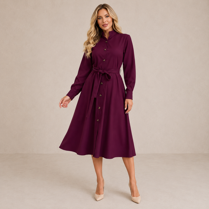 Grace | Belted Button-Front Midi Dress