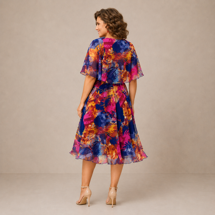 Susannah | Floral Cape-Sleeve Midi Dress