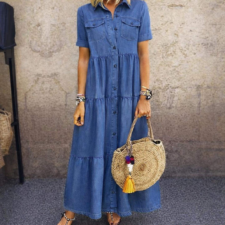 Penelope | Button-Front Tiered Midi Dress