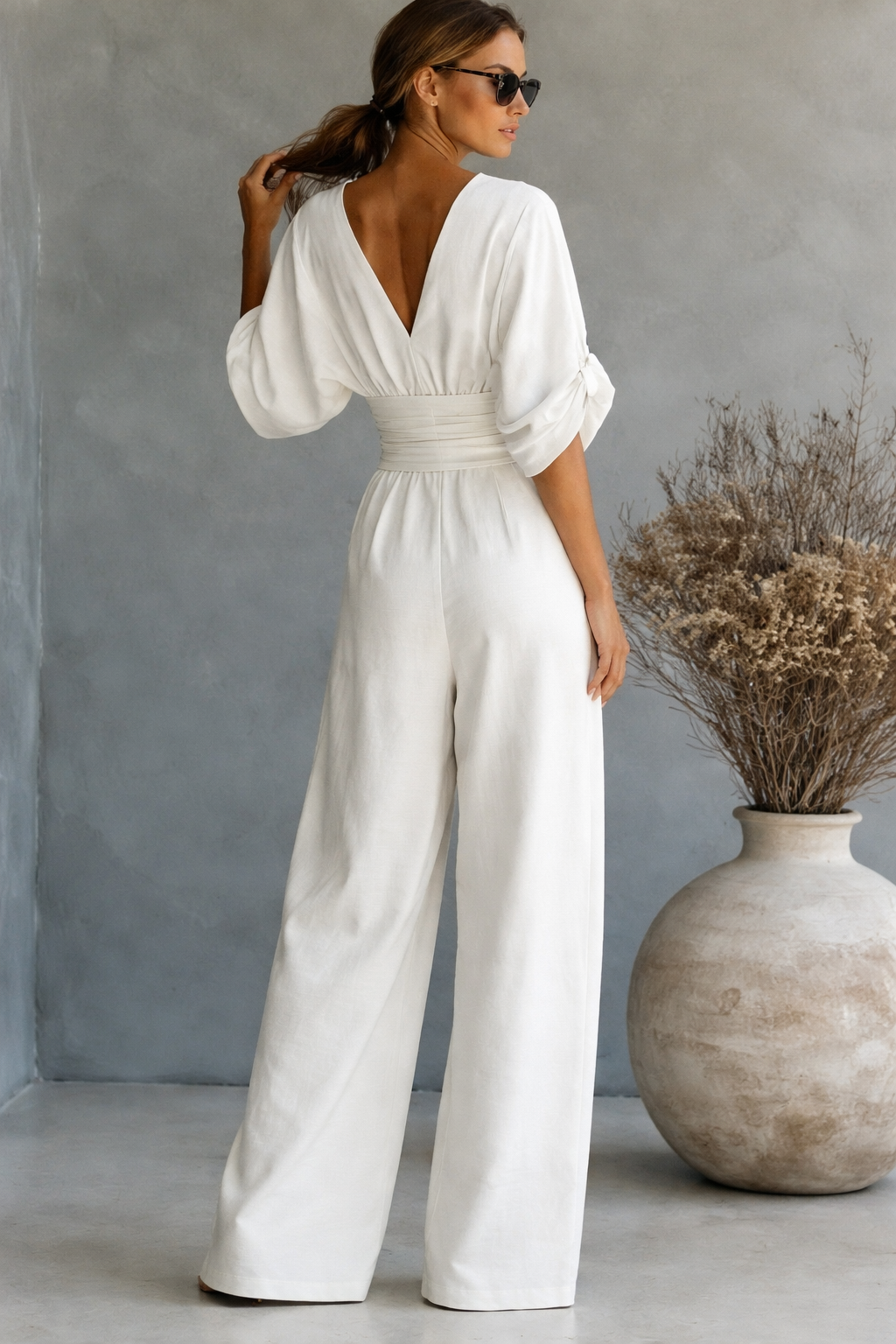 Karen | Women's Wrap V-Neck Wide-Leg Jumpsuit