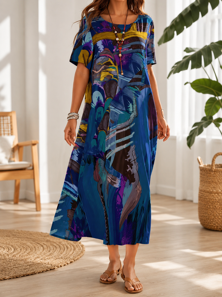 Rosina | Painterly Print Midi Dress