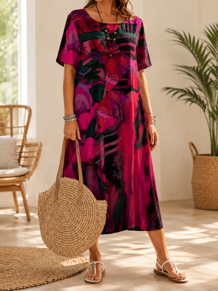 Rosina | Painterly Print Midi Dress