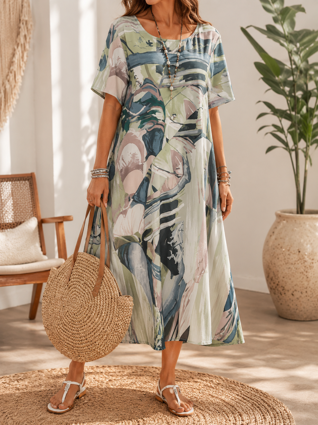 Rosina | Painterly Print Midi Dress