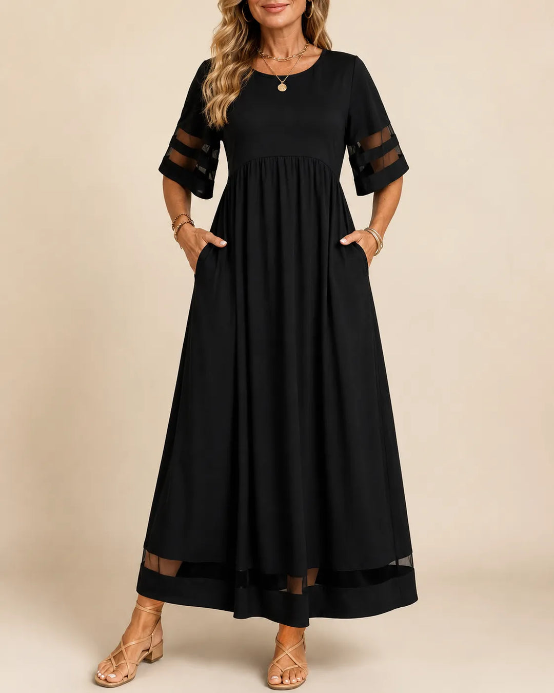 Diana | Flattering Sheer-Trim Midi Dress