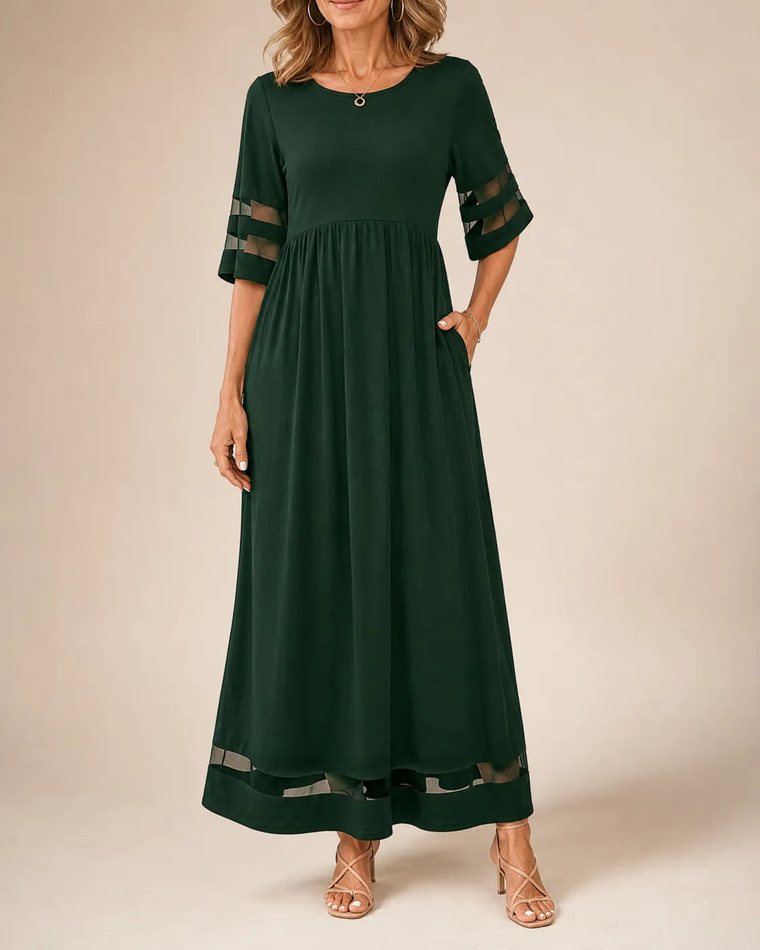 Diana | Flattering Sheer-Trim Midi Dress