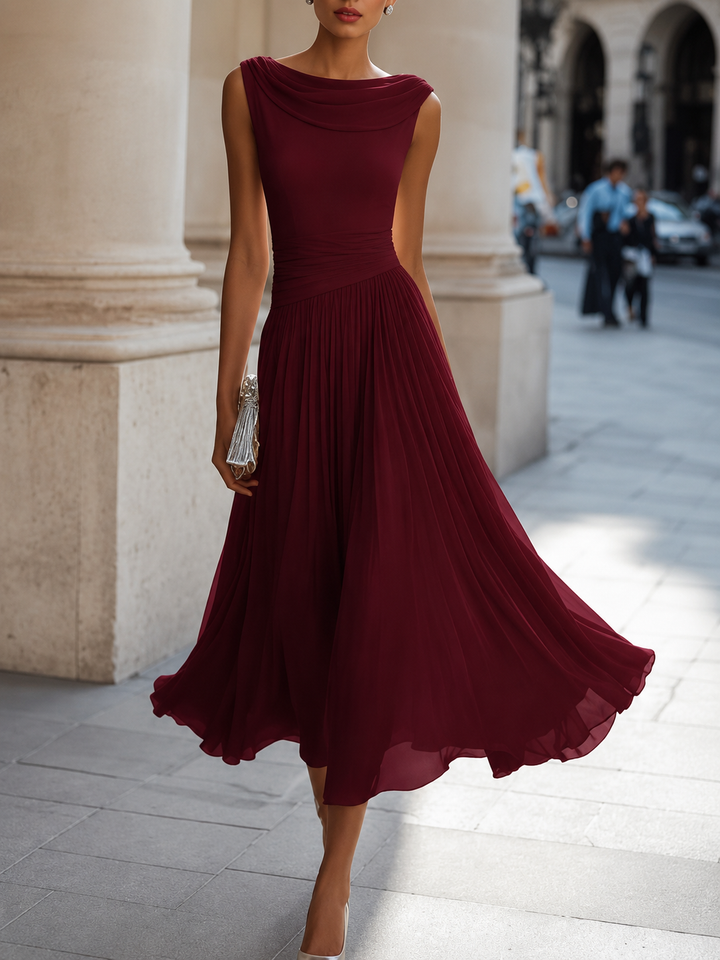 Kathleen | Draped Pleated Midi Dress
