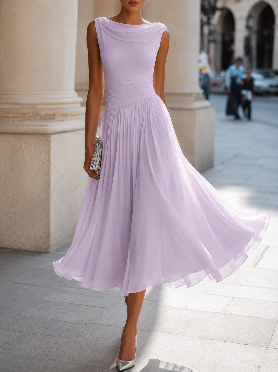 Kathleen | Draped Pleated Midi Dress