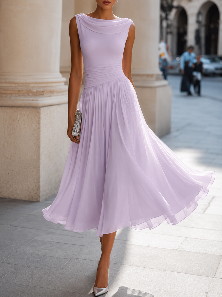 Kathleen | Draped Pleated Midi Dress