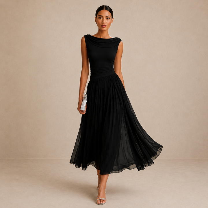Kathleen | Draped Pleated Midi Dress