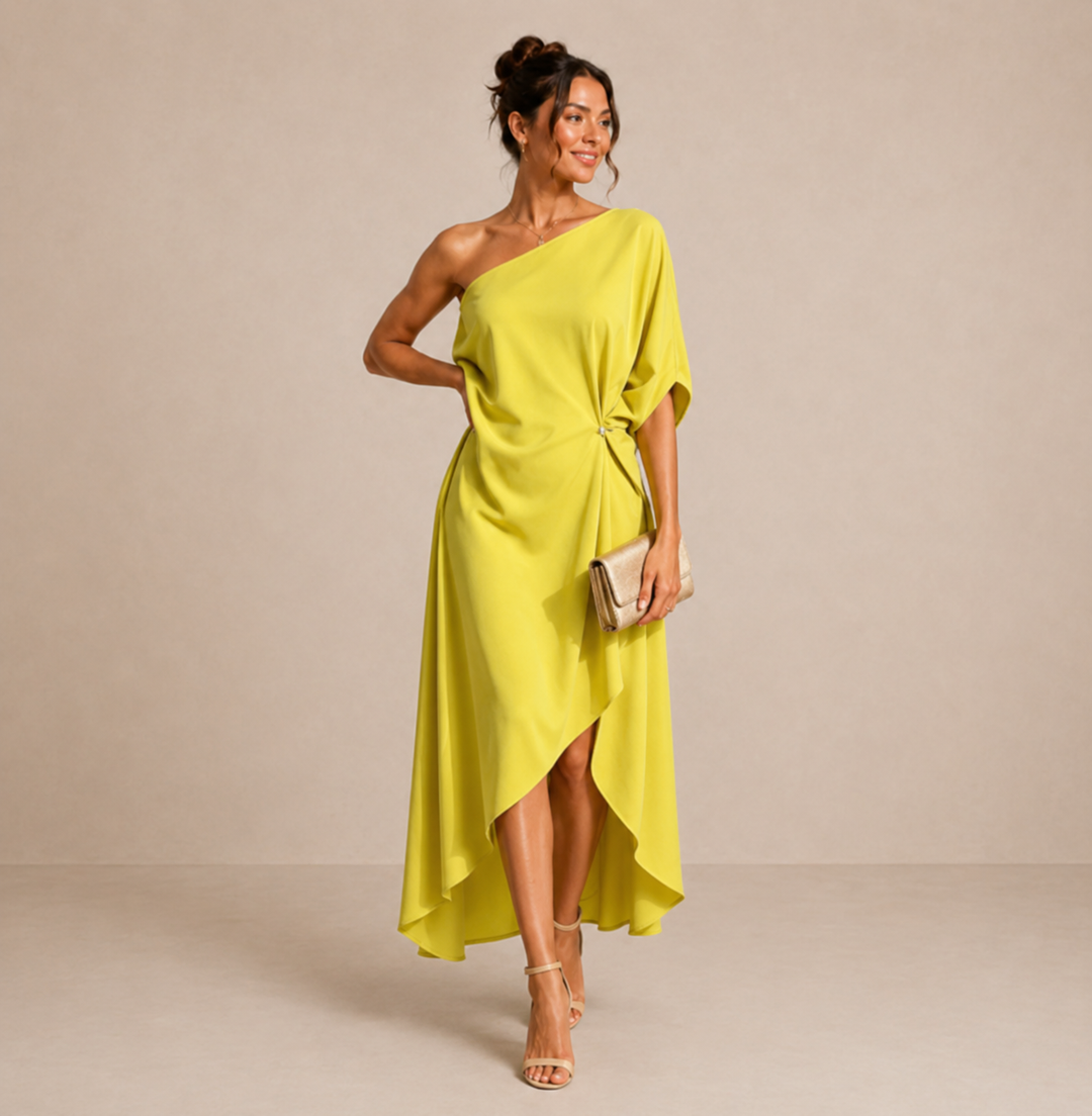 Mira | Draped One-Shoulder Midi Dress