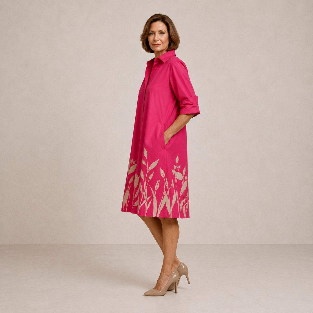 Fiona | Elegant Floral-Hem Shirt Dress
