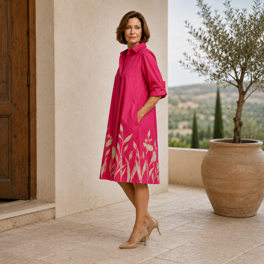 Fiona | Elegant Floral-Hem Shirt Dress