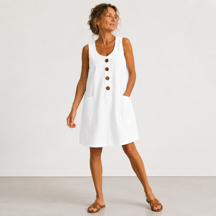 Dahlia | Sleeveless Button-Front Mini Dress with Side Pockets