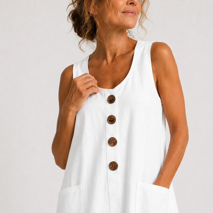 Dahlia | Sleeveless Button-Front Mini Dress with Side Pockets
