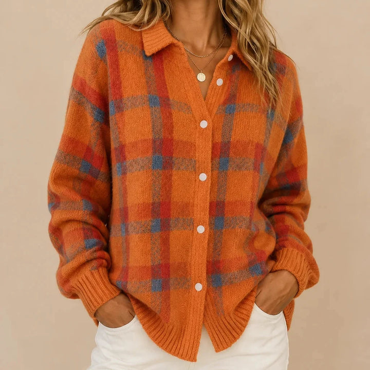 Nell | Soft Plaid Collared Cardigan