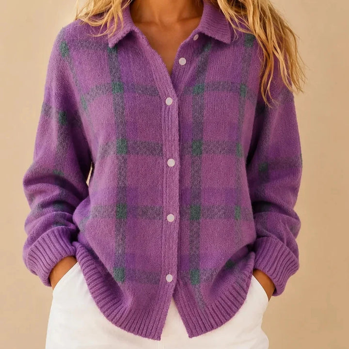 Nell | Soft Plaid Collared Cardigan