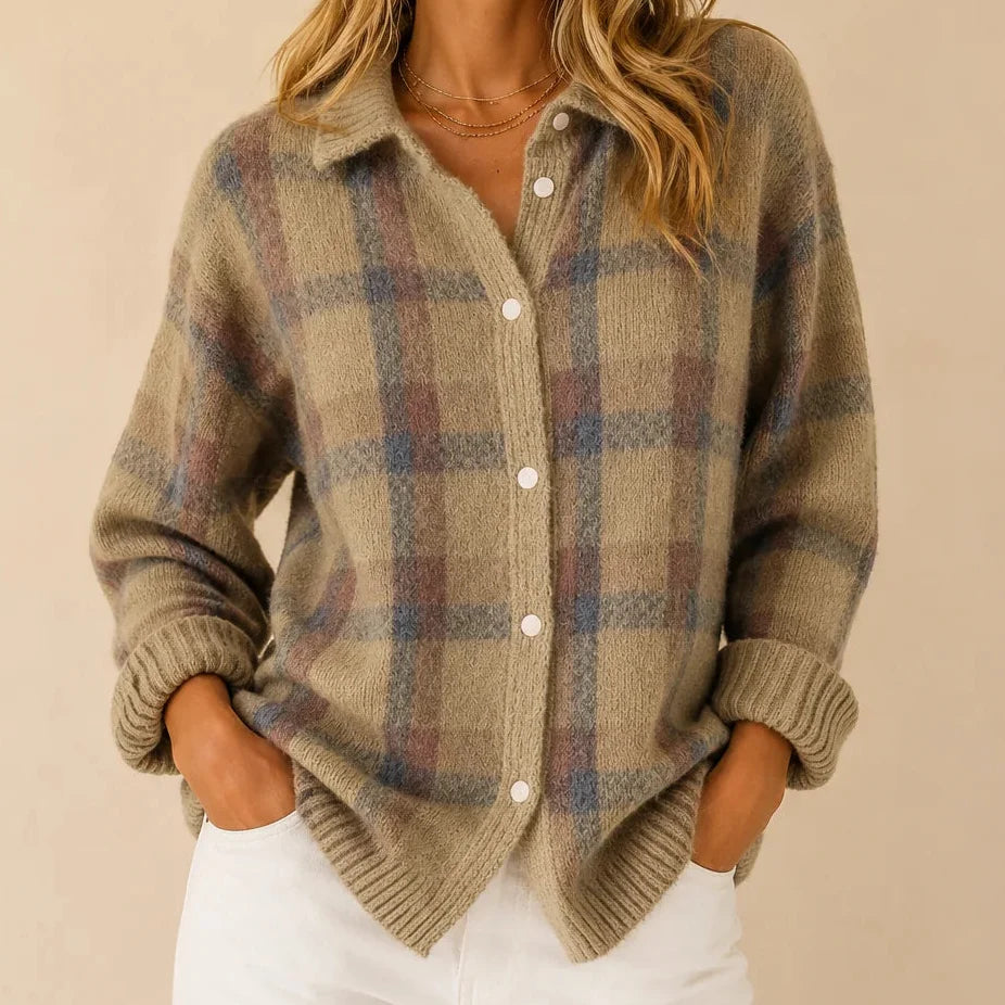 Nell | Soft Plaid Collared Cardigan