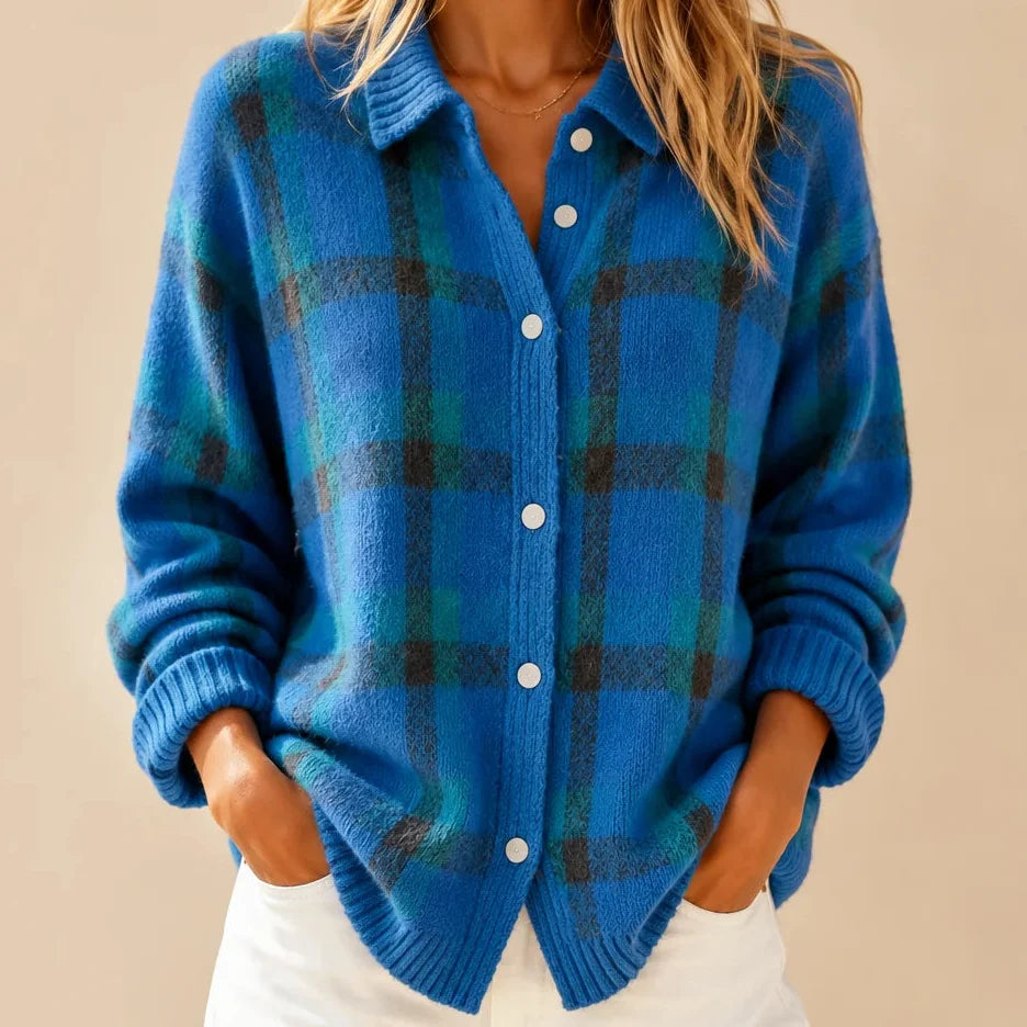 Nell | Soft Plaid Collared Cardigan