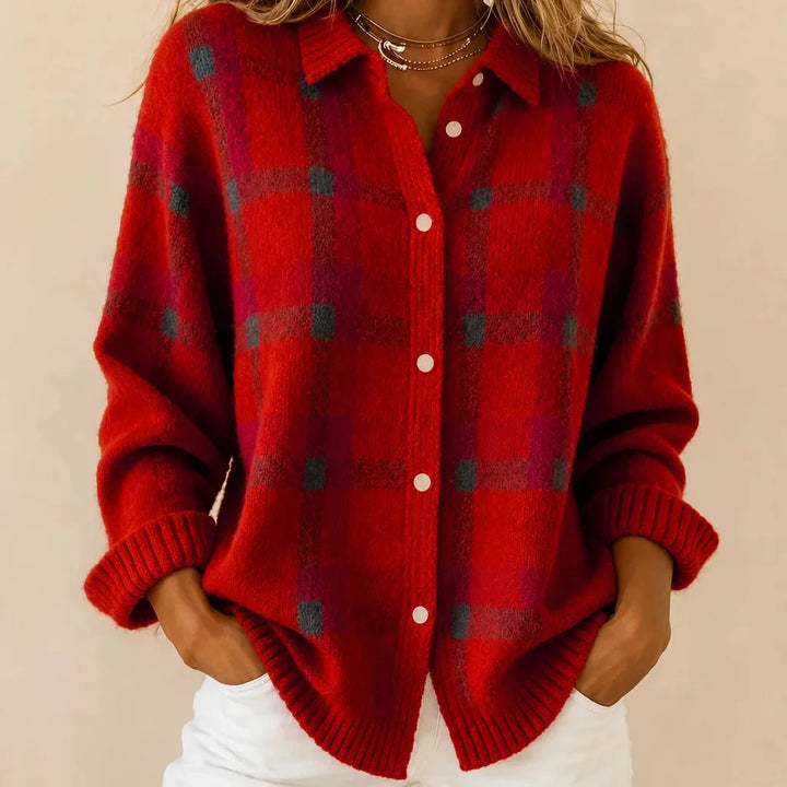 Nell | Soft Plaid Collared Cardigan