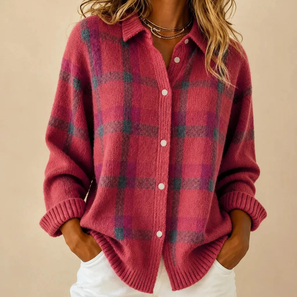 Nell | Soft Plaid Collared Cardigan