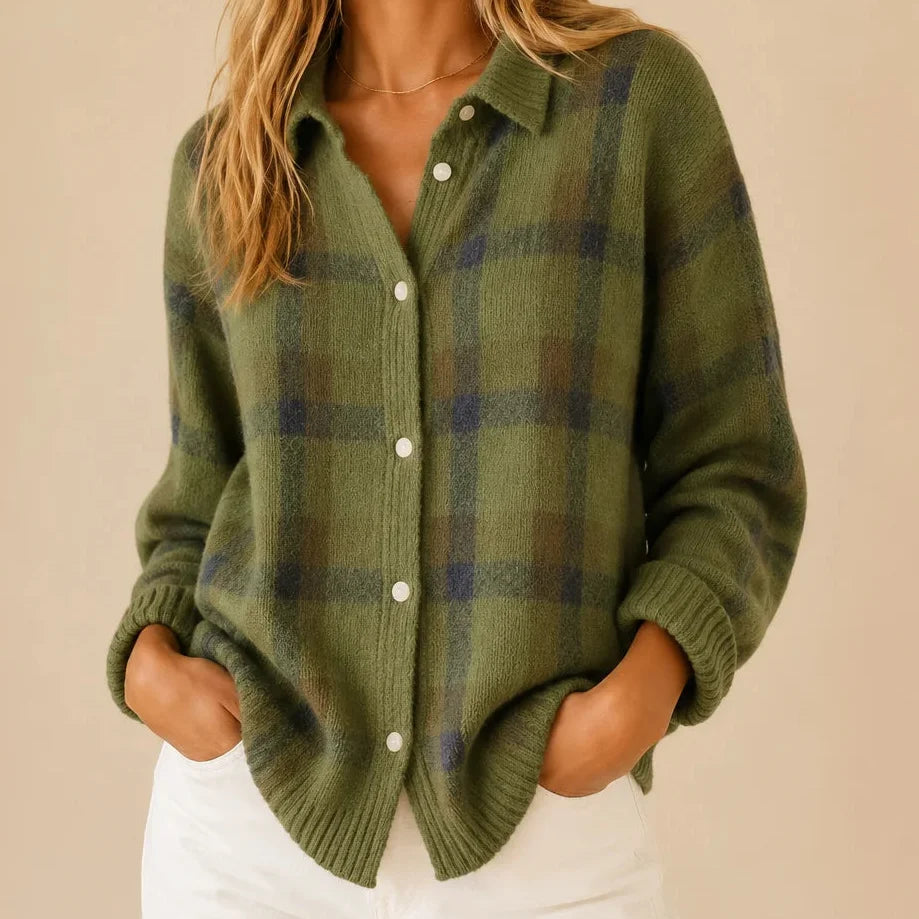 Nell | Soft Plaid Collared Cardigan