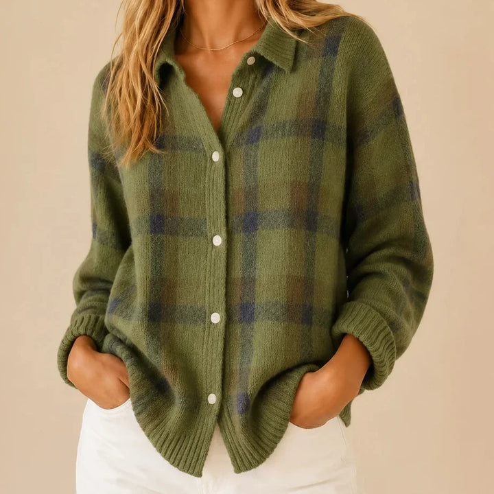 Nell | Soft Plaid Collared Cardigan