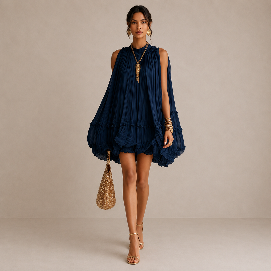 Celine | Pleated Ruffle Swing Dress