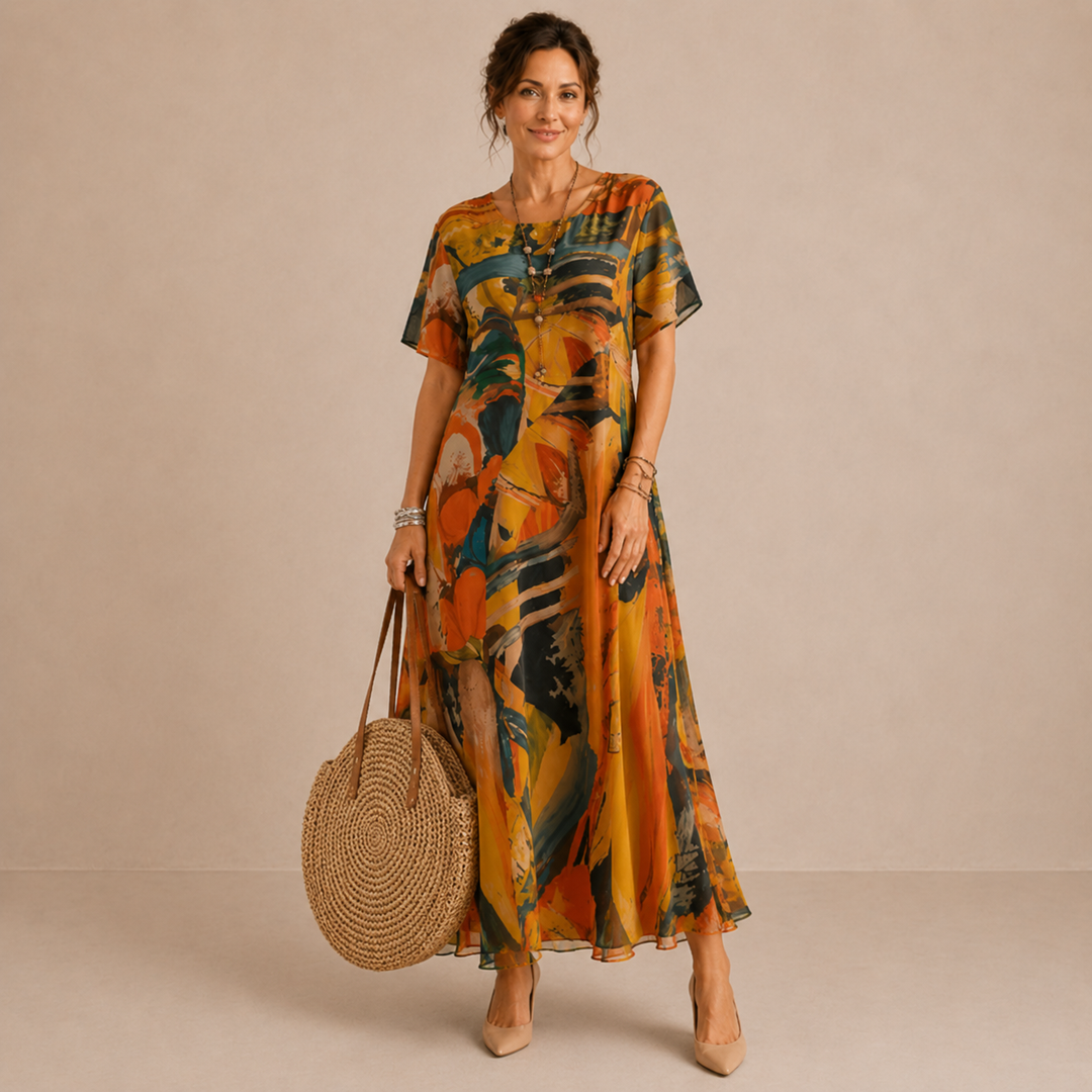Rosina | Painterly Print Midi Dress