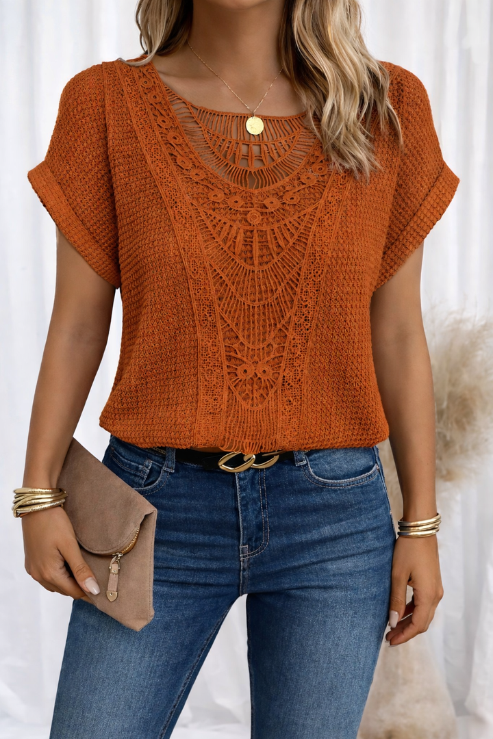 Celia | Crochet-Trim Round Neck Top