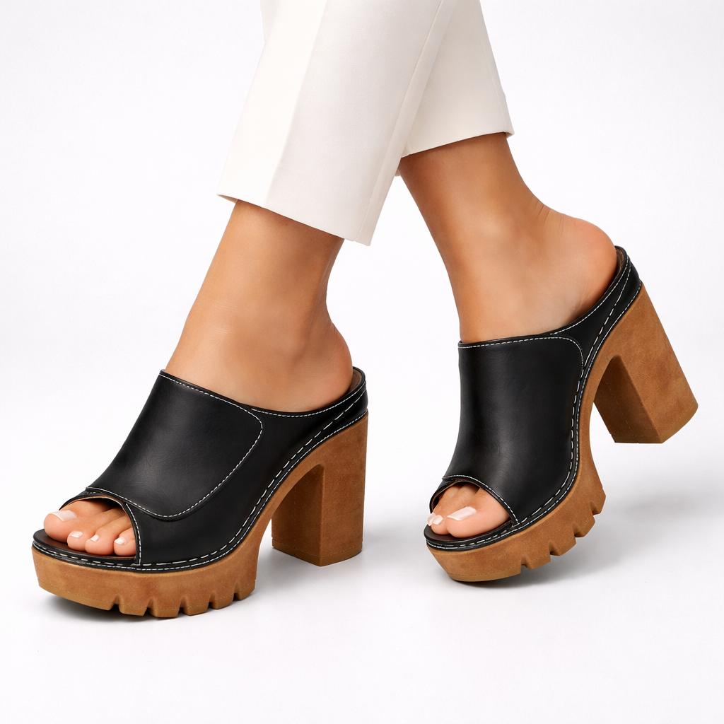 Hattie | Chunky Platform Heeled Mules