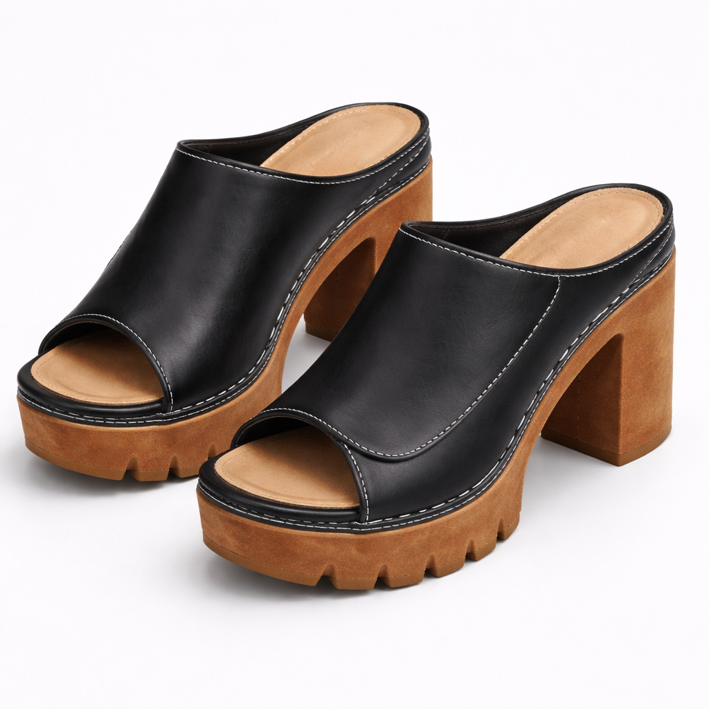 Hattie | Chunky Platform Heeled Mules