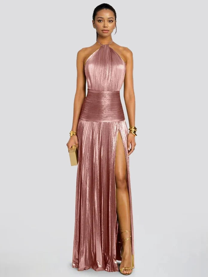 Miranda | Pleated Halter Maxi Dress