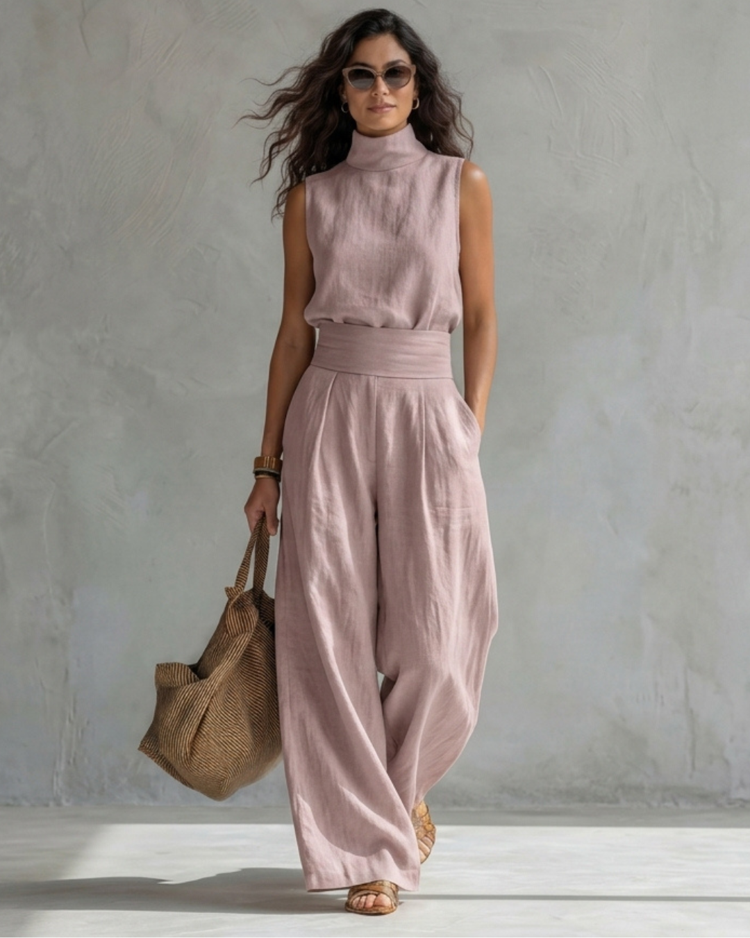Rosa | Women's High-Neck Top & Wide-Leg Trouser Set