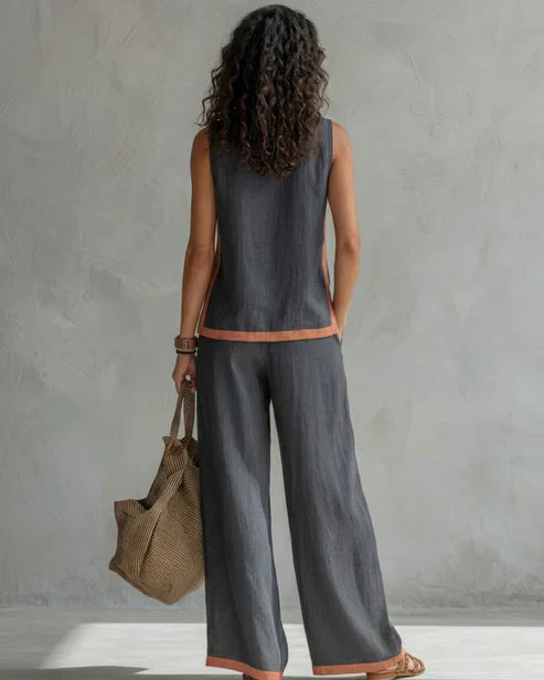 Vivian | Women's Contrast-Trim Tank & Wide-Leg Trouser Set