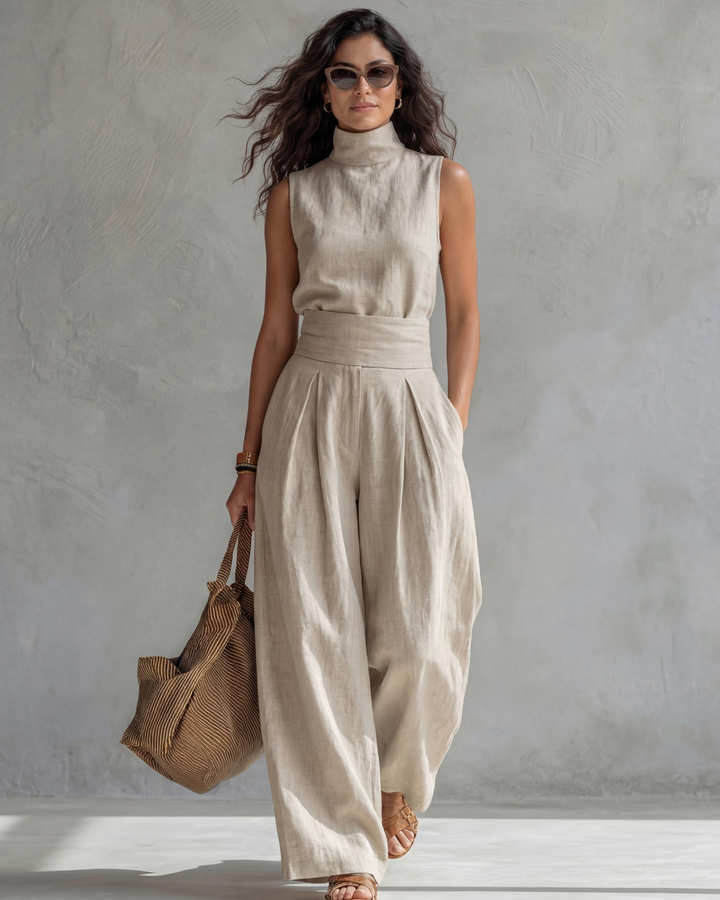 Rosa | Women's High-Neck Top & Wide-Leg Trouser Set