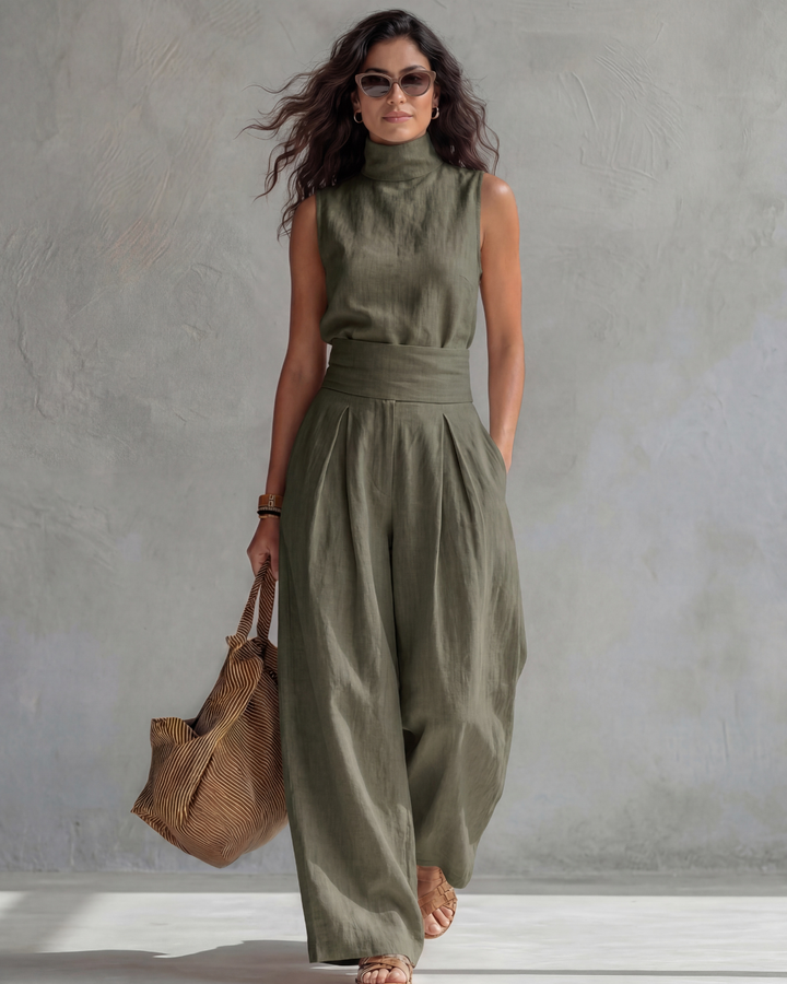 Rosa | Women's High-Neck Top & Wide-Leg Trouser Set