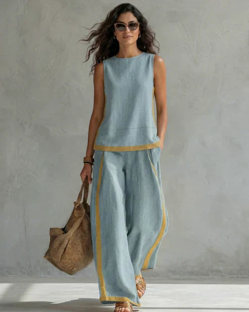 Vivian | Women's Contrast-Trim Tank & Wide-Leg Trouser Set