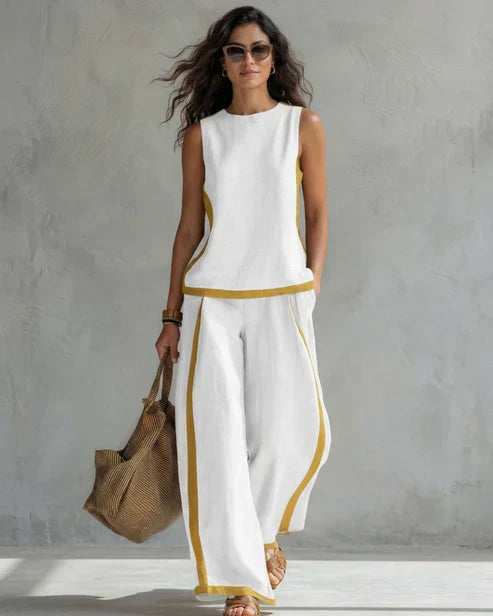 Vivian | Women's Contrast-Trim Tank & Wide-Leg Trouser Set
