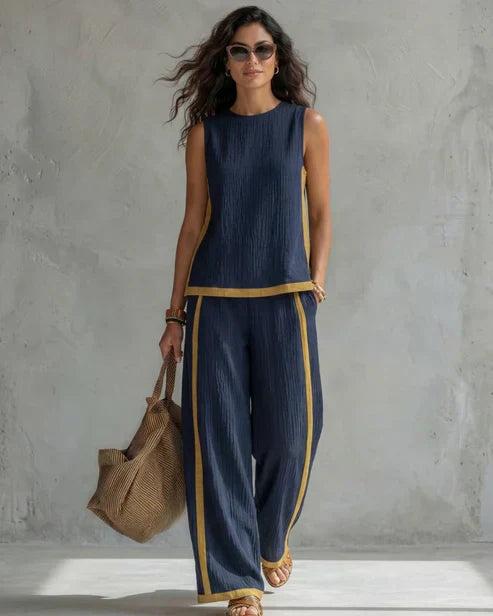 Vivian | Women's Contrast-Trim Tank & Wide-Leg Trouser Set