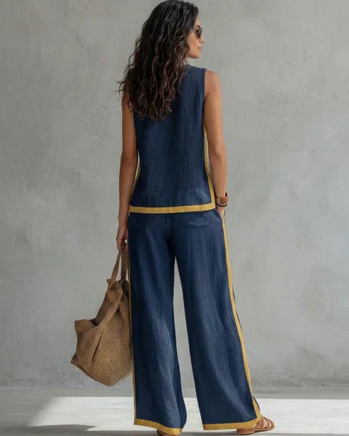 Vivian | Women's Contrast-Trim Tank & Wide-Leg Trouser Set