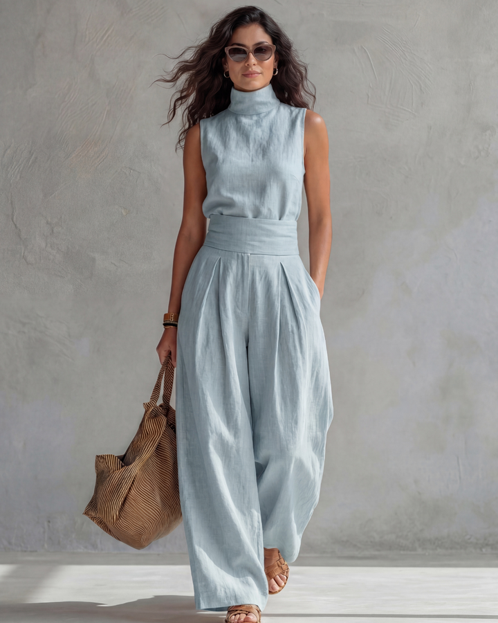 Rosa | Women's High-Neck Top & Wide-Leg Trouser Set