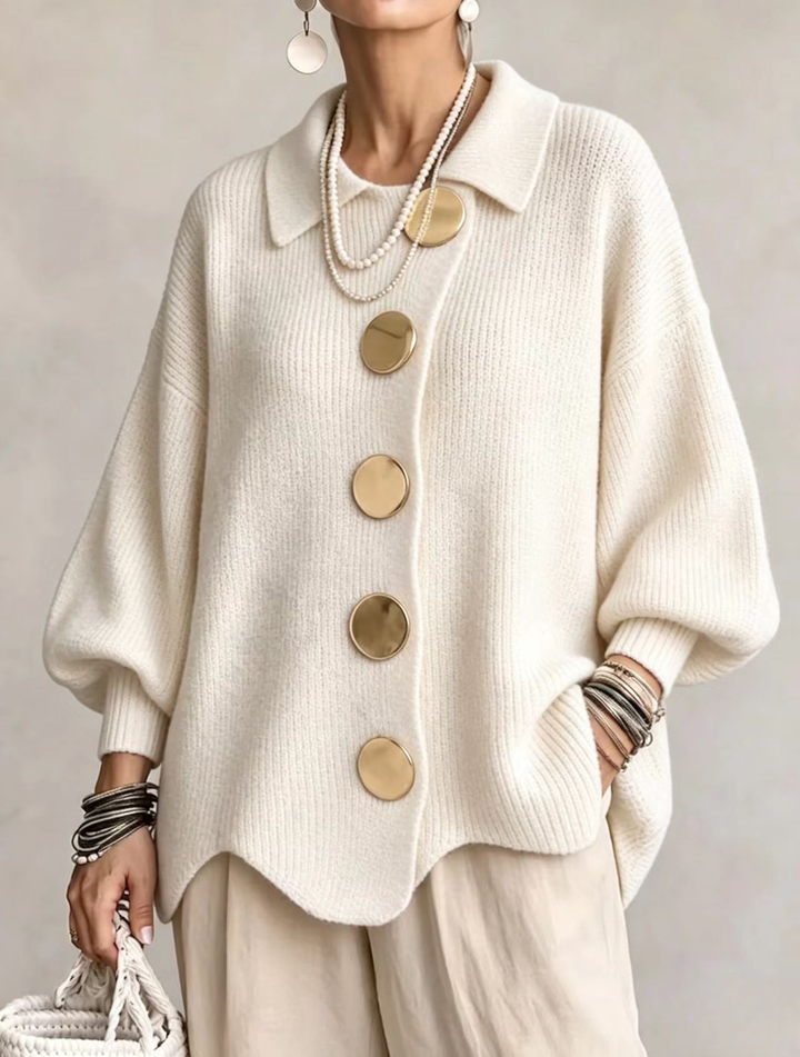 Fabienne | Oversized Collared Statement-Button Cardigan